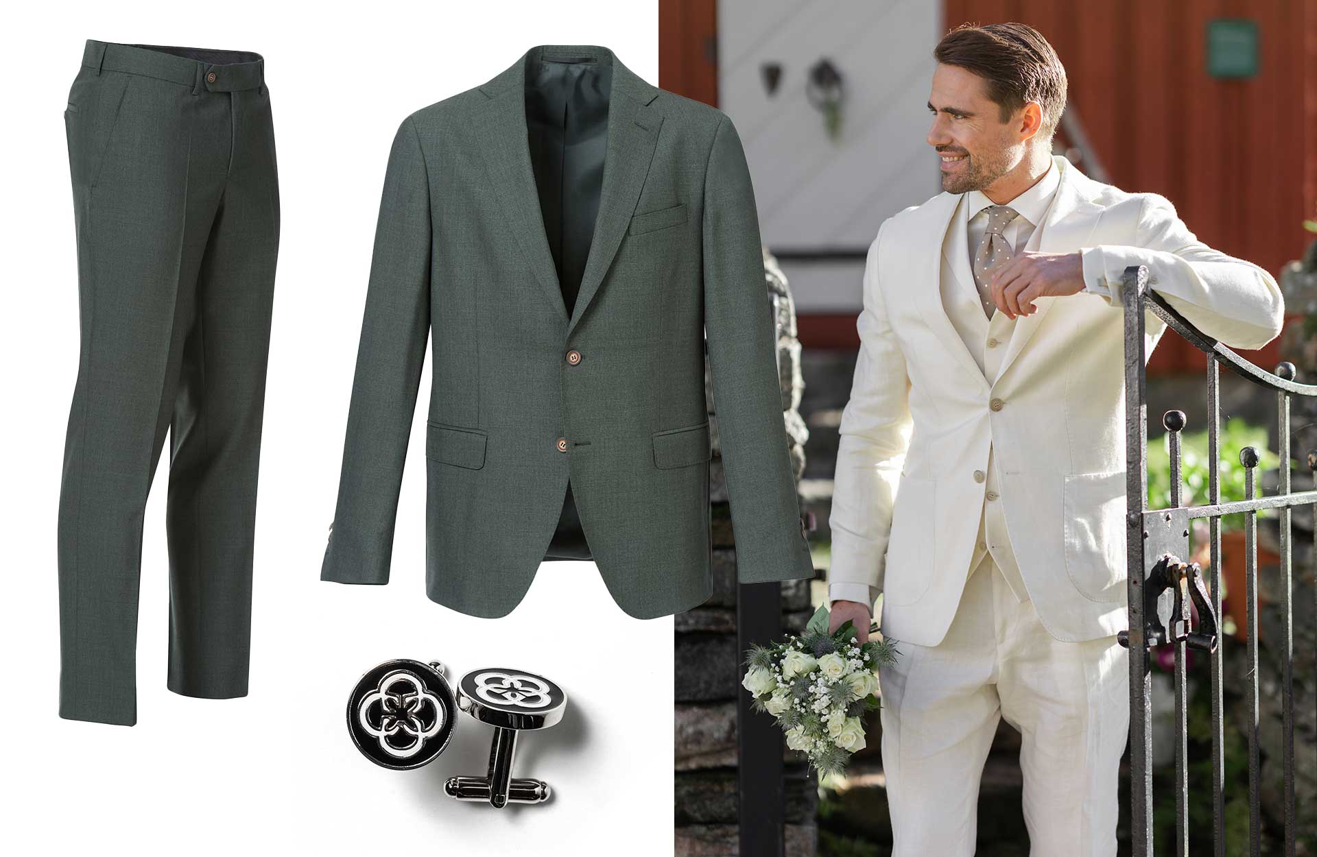 grønn og hvit dress samt mansjettknapper fra Cavaliere grønn og hvit dress samt mansjettknapper fra Cavaliere